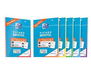 OXFORD Lot de 5 Blocs de 30 Fiches Bristol Perforées 2.0 A5 Q5/5 Bordures couleurs aléatoires
