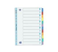 OXFORD - Lote de 50 separadores neutros A4, 12 posiciones, tarjeta fuerte, grosor 225 g, colores surtidos