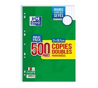 Oxford - Lote de 500 páginas dobles perforadas A4 (21 x 29,7 cm) 90 g cuadrados grandes Seyès - Maxi Pack