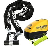 Oxford OF159 H D - Candado Seguridad de Cadena para Motocicleta + Candado Screamer 7 de Disco de Alarma Amarillo/Negro LK290 + Cable Recordatorio Gratuito de 1,5 m
