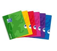 Oxford OpenFlex - Juego de 5 cuadernos de espiral (cuadros grandes, 180 páginas, 17 x 22 cm), varios colores