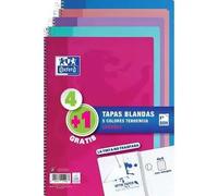 Oxford pack 4+1 cuadernos espiral formato folio cuadriculado 4x4mm - 80 hojas - tapa blanda - colores tendencia surtidos