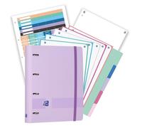 Oxford, Pack Archivador Live & Go A4+ 4 Anillas, Plástico Polyfoam, Incluye 2 Recambios con 5 Bandas Color Cuadrícula 5x5 y Separadores de Plástico, Color Malva Pastel