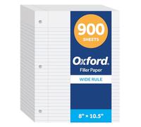 Oxford Papel de 8 x 10.5 pulgadas de ancho, 900 hojas, blanco, papel de cuaderno para carpetas de 3 anillos, 3 agujeros perforados, hojas de doble cara, paquete de recambio para escuela y oficina