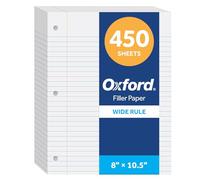 Oxford Papel de regla de 8 x 10.5 pulgadas de ancho, 450 hojas, blanco, papel de cuaderno para carpetas de 3 anillos, 3 agujeros perforados, hojas de doble cara, paquete de recambio para escuela y