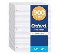 Oxford Papel de regla universitaria de 8.5 x 11 pulgadas, 900 hojas, blanco, papel de cuaderno para carpetas de 3 anillos, 3 agujeros perforados, hojas de doble cara, paquete de recambio tamaño carta