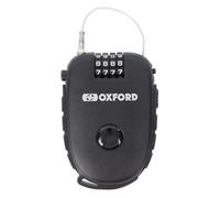 Oxford Products LK112 Retra - Candado retráctil de combinación de 4 dígitos para bicicleta, esquí, snowboard, cochecito, casco de motocicleta, etc., negro, cable de 120 cm