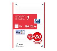 Oxford Recambio 100H + 20H Gratis 4 Taladros A4 90Gr 1 Línea 1 Banda Rojo