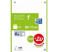 Oxford Recambio 100H + 20H Gratis 4 Taladros A4 90Gr 1 Línea 1 Banda Verde