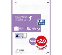 Oxford Recambio 5 Lila 100+20 Hojas DIN-A4 4 taladros 90g Cuadros 5x5mm