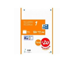 Oxford Recambio 100H + 20H Gratis 4 Taladros A4 90Gr 5X5 1 Banda Naranja