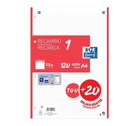 Oxford Recambio 100H + 20H Gratis 4 Taladros A4 90Gr 5X5 1 Banda Rojo