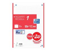 OXFORD RECAMBIO A4 100+20 HOJAS 5X5 ROJO 90GRS CLASSIC