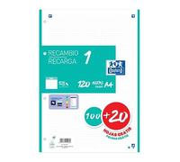 Oxford Recambio Classic 1 Color 100H + 20H Gratis A4 90Gr 5X5Mm 4/Taladros Banda Verde Menta