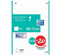 Oxford Recambio 5 Mint 100+20 Hojas DIN-A4 4 taladros 90g Cuadros 5x5mm