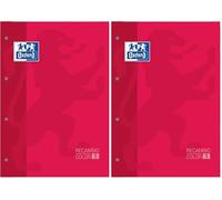 Oxford Recambio color Rojo Encolado Tapa blanda. 80 hojas. Cuadrícula 5x5. (Paquete de 2)