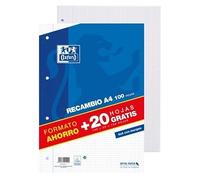 OXFORD SCHOOL CLASSIC A4 Recambio paquete 4x4 con margen 100 Hojas + 20 Hojas