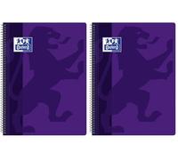 Oxford SCHOOL CLASSIC Cuaderno Espiral Tapade Plástico Folio 4x4 con margen 80 Hojas LILA (Paquete de 2)