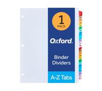 Oxford Separadores de carpeta, 1 juego con pestañas A-Z, multicolor, 8.5 x 11 pulgadas, separadores de papel de la A a la Z para carpeta de 3 anillos, plantillas en línea gratuitas disponibles, para