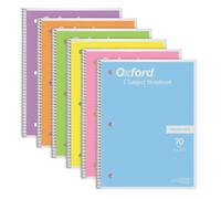 Oxford Spiral Notebook 1 Subject College Ruled Paper 8 x 10-1/2 Inch Pastel Pink Orange Yellow Green Blue and Purple 70 Sheets (637