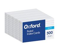 Oxford Tarjetas de índice, paquete de 500, tarjetas de índice de 3 x 5, rayadas en la parte delantera, en blanco en la parte posterior, blanco, 5 paquetes de 100 tarjetas envueltas en encogimiento