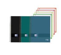 Oxford & You, Pack de 3 Cuadernos A5+ Europeanbook, Cuadricula 5x5, Tapa Extradura, Espiral, 4 Bandas de Color, 120 hojas, Colores Negro, Azul y Verde