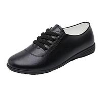 Oxfords De Las Mujeres con Cordones De Cuero Zapatos De Caminata Suave Fondo Ligero De La Oficina De Trabajo De La Oficina De Los Mocasines,Negro,40 EU