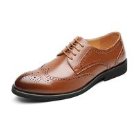 Oxfords para Hombre Zapatos Formales Vestido Oxford for Hombres con Cordones Punta Bruñida Brogue Zapatos Derby en Relieve Tacón de Bloque Suela de Goma Antideslizante Negocios de caña Baja(marrón,41