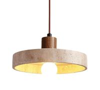 OXFUZZ-Luminaria redonda, isla de cocina, lámpara de cueva de piedra amarilla, taza de madera, iluminación de techo largo y ajustable, lustre retro Wabi Sabi en travertino amarillo