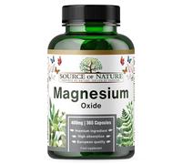 Óxido de Magnesio 665 mg | 400 mg de Magnesio Elemental | 365 Cápsulas Veganas | Alta Dosis | Suministro para 1 Año | Source of Nature