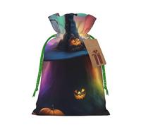 OXKGHHO Bolsa de regalo con estampado de arañas y sombrero de bruja de Halloween, arco iris, bolsa con cordón para regalos pequeños, para joyas y recuerdos de fiesta