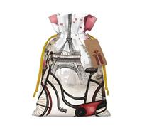 OXKGHHO Bolsa de regalo Love Paris Tower Coffee Wine Perfume bicicleta corazón impreso, bolsa con cordón para regalos pequeños, para joyas y recuerdos de fiesta
