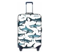OXKGHHO Funda protectora para maleta con diseño de tiburón con diferentes gestos impresos, apta para equipaje de 45,7 a 81,3 cm, para viajes y viajes de negocios, blanco, X-Large, blanco, X-Large