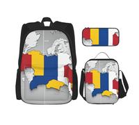 OXKGHHO Juego de mochila de trabajo con estampado de mapa de posición de Rumania con lonchera aislada, correas ajustables, para gimnasio y uso diario, Negro -, Talla única