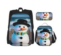 OXKGHHO Juego de mochila de trabajo con estampado de muñeco de nieve con lonchera aislada, correas ajustables, para gimnasio y uso diario, Negro -, Talla única