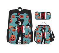OXKGHHO Juego de mochila de trabajo con estampado Happy Halloween Day con lonchera aislada, correas ajustables, para gimnasio y uso diario, Negro -, Talla única