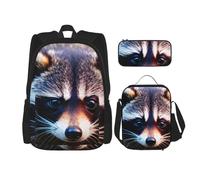 OXKGHHO Little Raccoon - Mochila de trabajo con estampado de cara de mapache con fiambrera aislada, correas ajustables, para gimnasio y uso diario, Negro -, Talla única