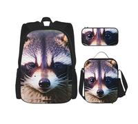 OXKGHHO Little Raccoon - Mochila de trabajo con estampado de cara de mapache con fiambrera aislada, correas ajustables, para gimnasio y uso diario, Negro -, Talla única