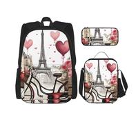 OXKGHHO Love Paris Tower - Mochila de trabajo con estampado de corazón para bicicleta, con lonchera aislada, correas ajustables, para gimnasio y uso diario, Negro -, Talla única