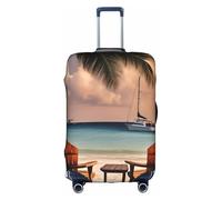 OXKGHHO Palmera Playa Sillas Barcos Impreso Maleta Protector con Único, Adecuado para Equipaje de 45-80 cm, Viaje y Viaje de Negocios, Blanco, Grande, blanco, Large