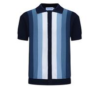 OXKNIT - Polo de punto retro a rayas para hombre, estilo vintage de los años 60, con botones clásicos, Rayas azules., XL