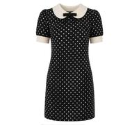 OXKnit Vestido de punto para mujer, manga corta, cuello Peter Pan con lazo pequeño, vestido retro de línea A, para uso diario y fiesta, Negro , M