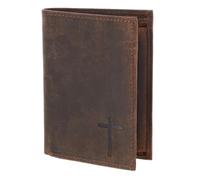 Oxmox Cuero Monedero Leather RFID Protect Kombibörse Freedom Cross Embossed Vintage Dark Brown marrón Oscuro