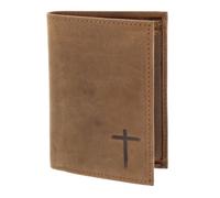 Oxmox Cuero Monedero Leather RFID Protect Kombibörse Freedom Cross Embossed Vintage Light Brown marrón