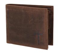 Oxmox Cuero Monedero Leather RFID Protect Querscheinbörse Freedom Cross Embossed Vintage Dark Brown marrón Oscuro