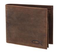 Oxmox Cuero Monedero Leather RFID Protect Querscheinbörse Freedom Fish Embossed Vintage Dark Brown marrón Oscuro