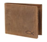 Oxmox Cuero Monedero Leather RFID Protect Querscheinbörse Freedom Fish Embossed Vintage Light Brown marrón