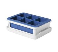 OXO Bandeja para cubitos de hielo Good Grips a prueba de fugas con tapa para cubitos de hielo grandes, silicona, color blanco/azul oscuro