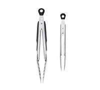 OXO Good Grips Juego de Pinzas, Mini 17,7 cm y Estándar 22,8 cm | Acero inoxidable, mangos antideslizantes, bordes festoneados, bloqueo para guardar, apto para lavavajillas