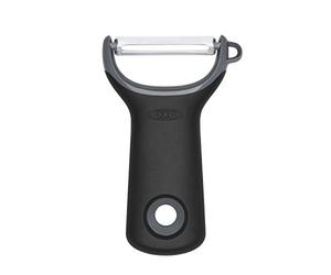 OXO Good Grips - Pelador de patatas y verduras de acero inoxidable, corte recto, color gris